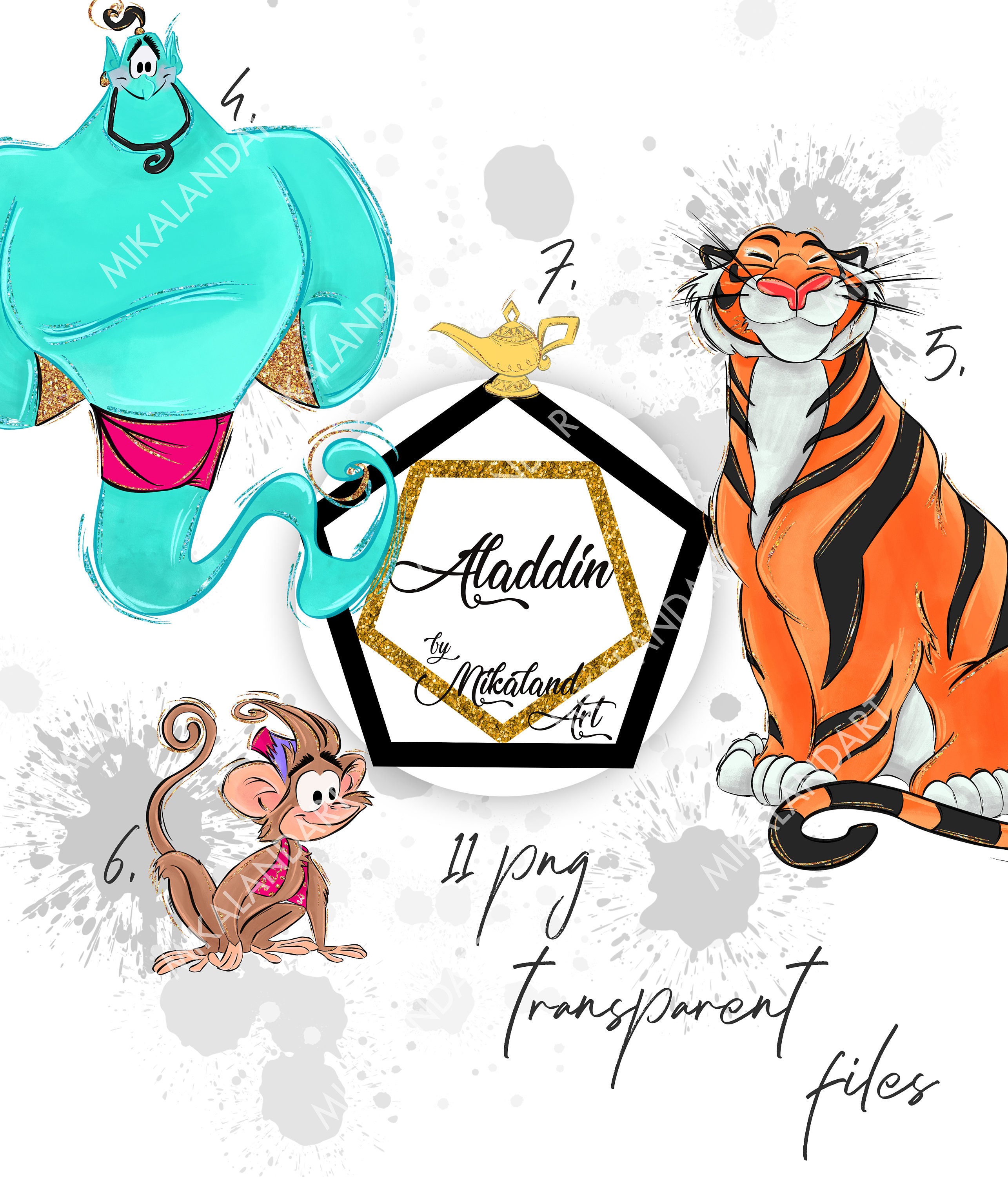 Aladdin And The Magic Lamp Clipart Genie Jasmine Princess Etsy