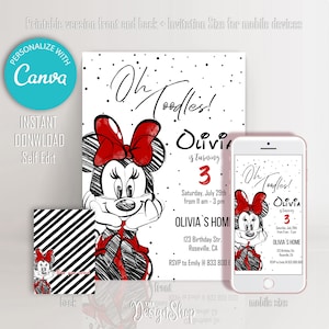 Minnie Mouse Birthday Invitation, Minnie Mouse Red Invite, Simple Design, Digital, Peronalized Self Edit, Printable and Mobile Device Size