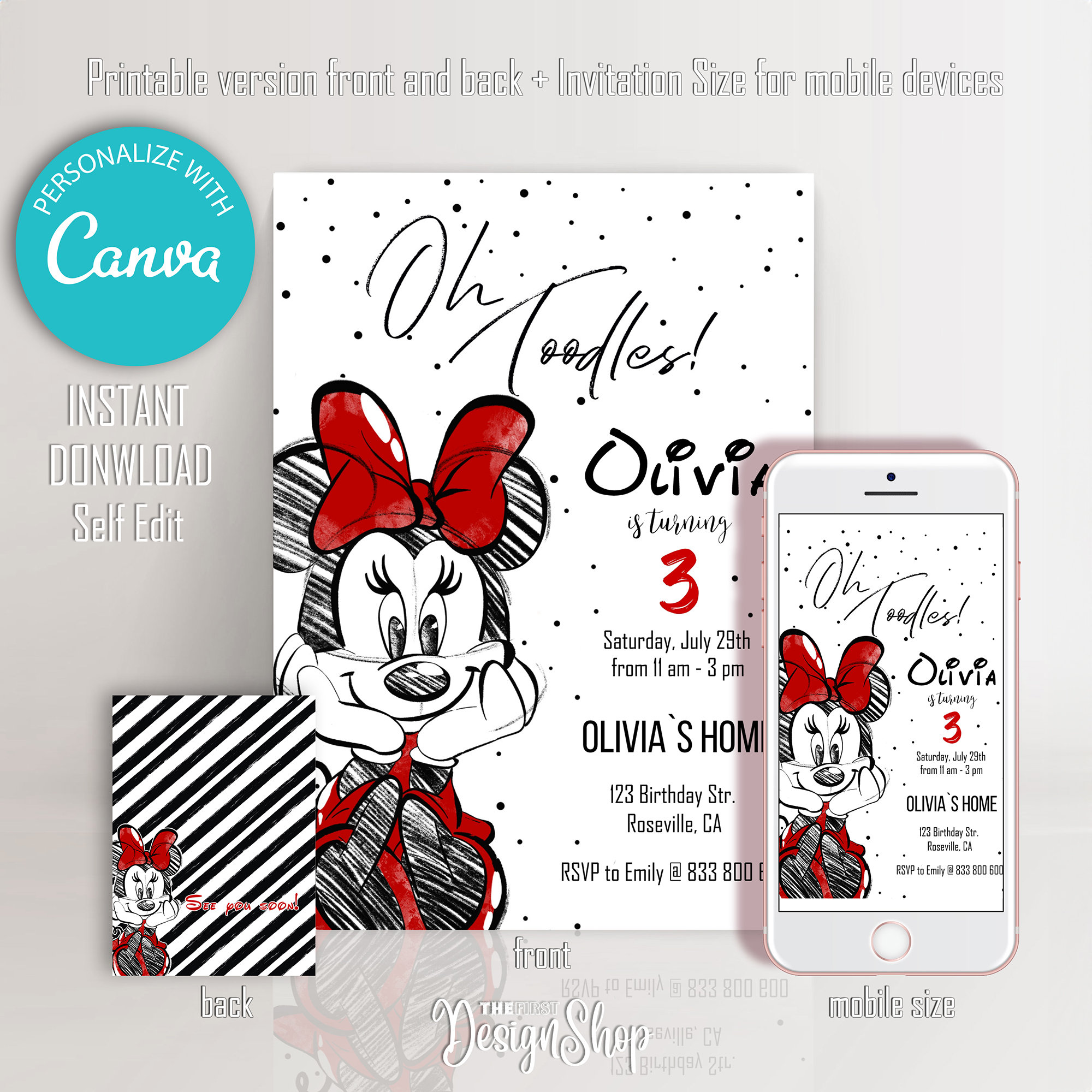 Coolboss Red minnie mouse Birthday Invitation Template, Kids Phone  Invitation, Electronic Invite, Invite : : Toys & Games
