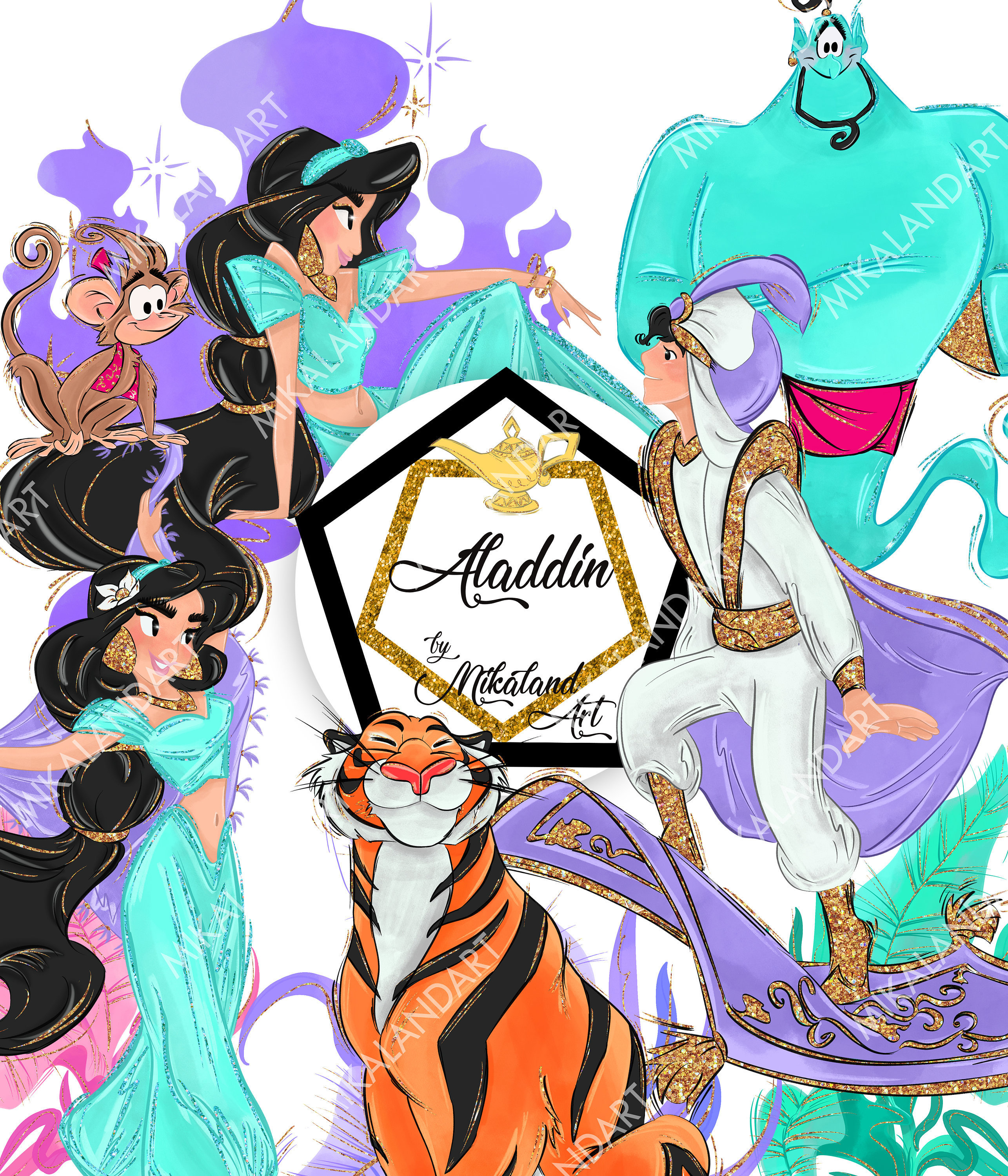 Aladdin and the Magic Lamp Clipart, Genie, Jasmine Princess