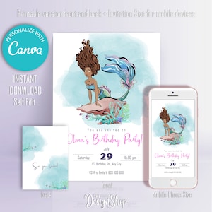 Editable The Little Mermaid Birthday Party Invitation | Ariel Birthday Party Invite |  New Little Mermaid Birthday Invite | Simple Design
