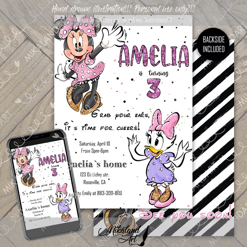 Minnie Mouse Birthday Invitation Minnie Mouse Daisy Duck Birthday Invite Digital Peronalized Printable
