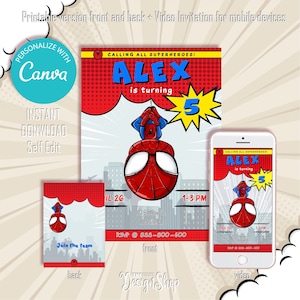 Editable Spiderman Birthday Invitation Template | Printable Birthday Party Invitation | Superheroes Birthday | Video Invitation