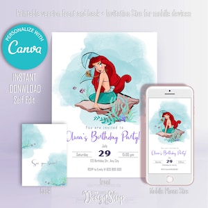 INSTANT DOWNLOAD | The Little Mermaid Invitation | Ariel Birthday Invitation | Little Mermaid Birthday Party Invite | Little Mermaid Canva