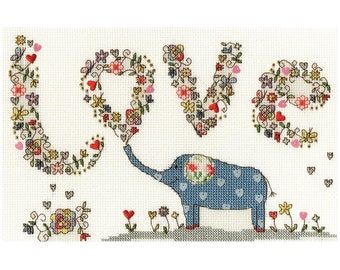 Bothy Threads Love Elly Elephant Cross Stitch Kit by Kim Anderson XKA5