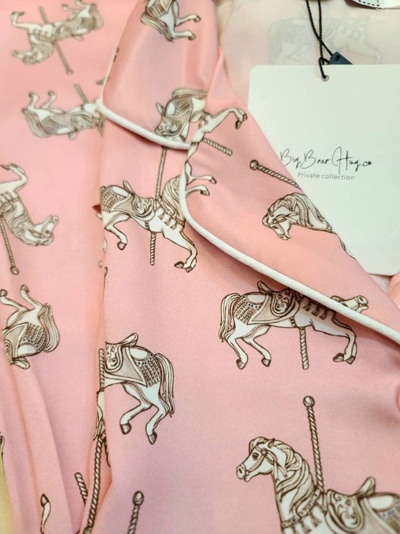 Buy Horsie in Carousel Design Women Summer Short Sleeves Pajamas Set Satin  Silk, Very Soft and Silky Online in India 