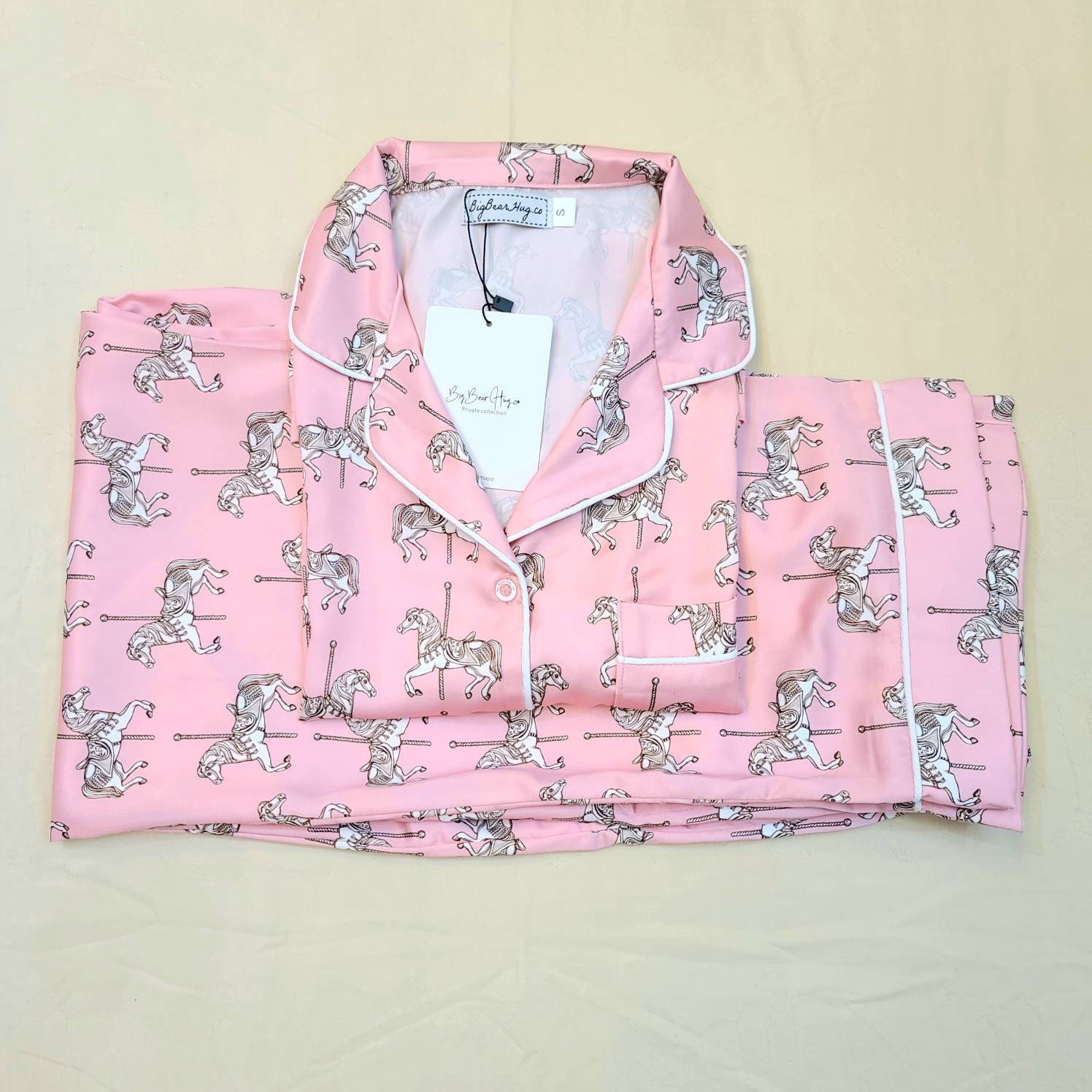 Buy Horsie in Carousel Design Women Summer Short Sleeves Pajamas Set Satin  Silk, Very Soft and Silky Online in India 