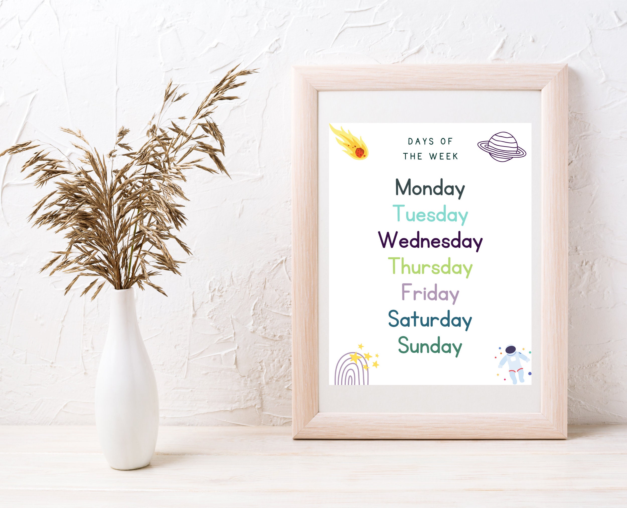 Digital Download Days of the Week Poster | Space Themed Days of the ...