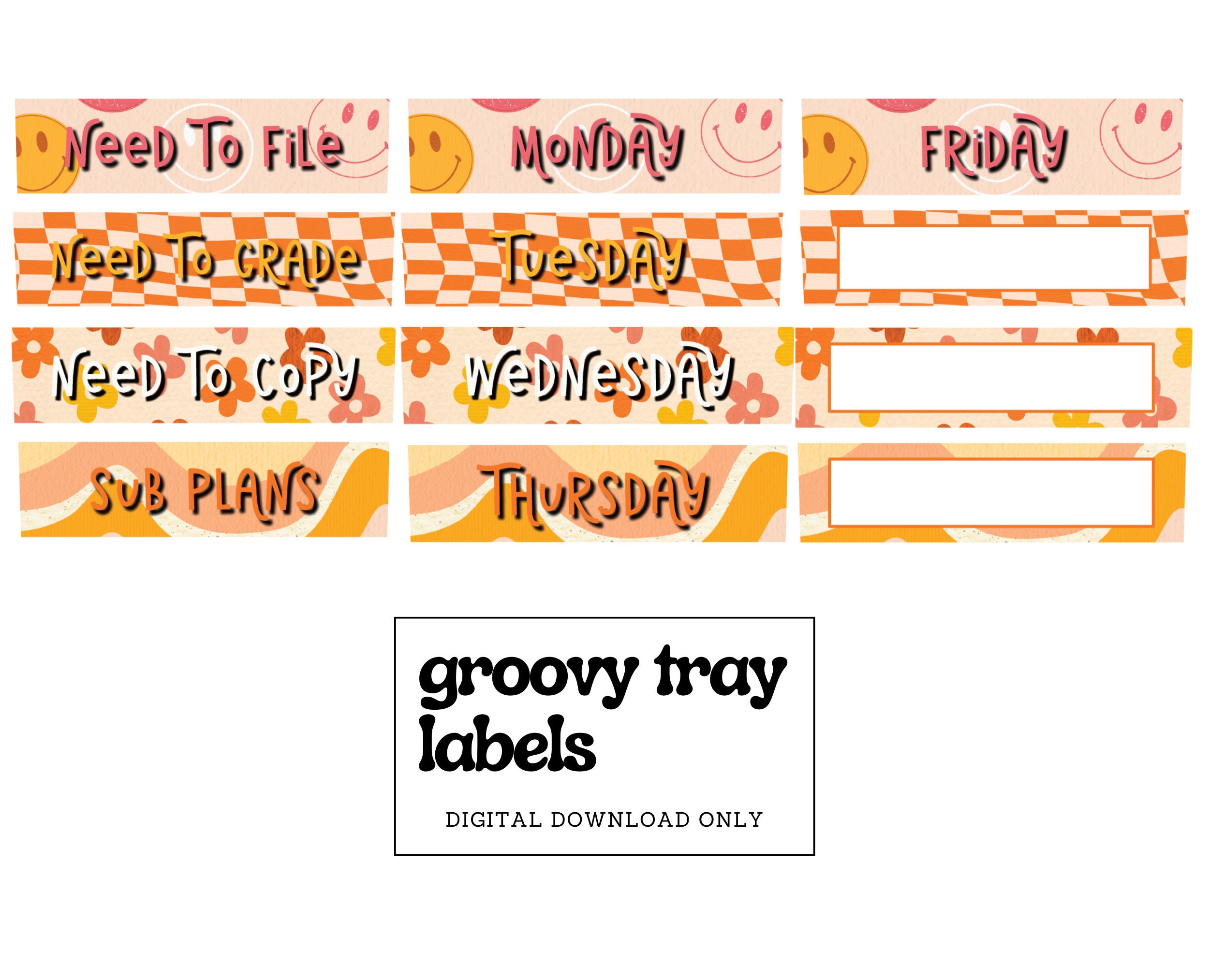 Groovy Tray Labels for Teachers PNG Smiley Tray Labels Teacher Labels