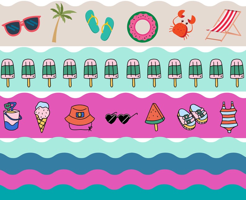 Printable Summer Borders bulletin Board 7 Designs Included Summer