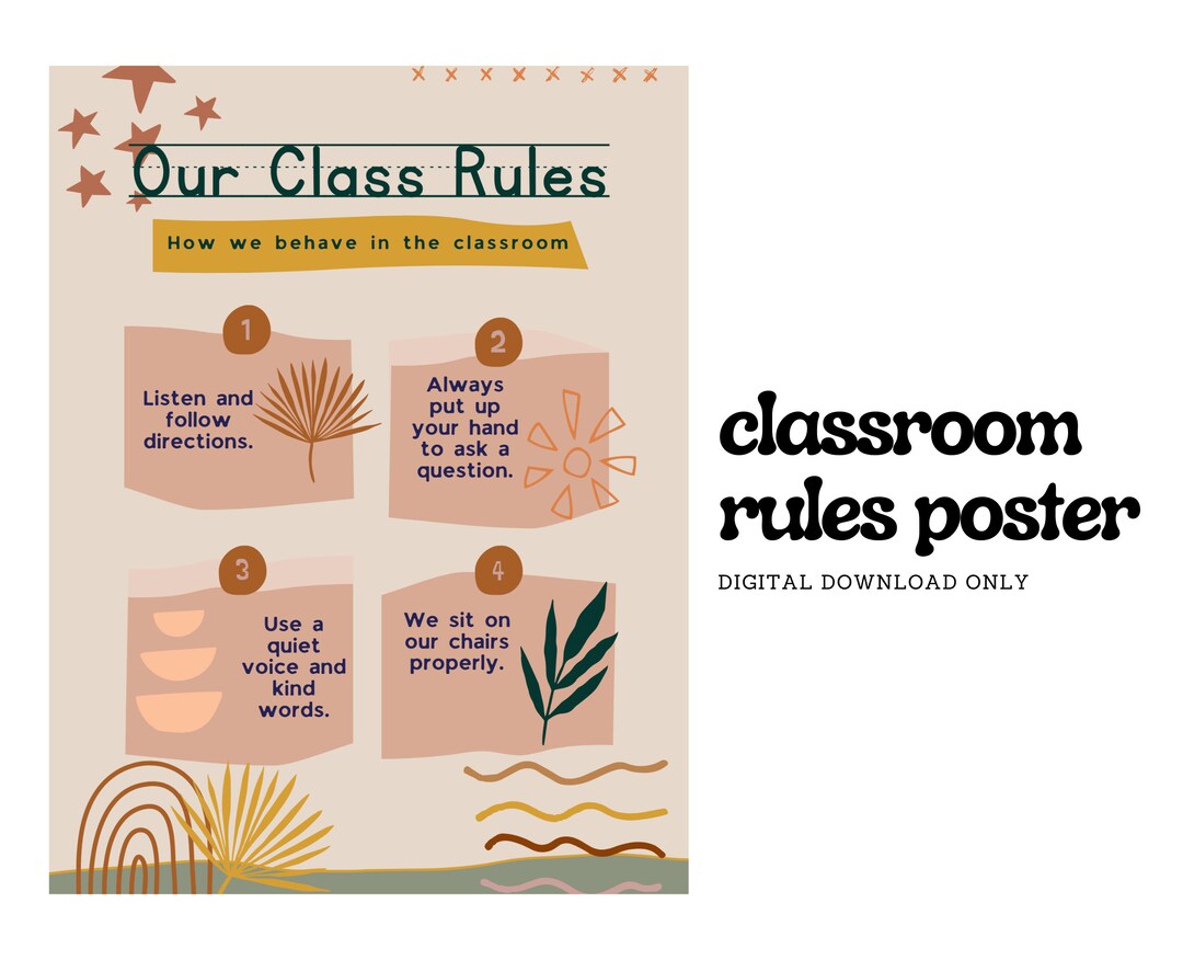 Digital Download Class Rules Poster Boho Themed Class Decor Boho Class ...