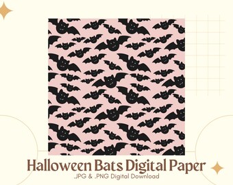 Pink Halloween Digital Paper | Repeating Halloween Pattern | Bats Digital Paper | Pink Halloween Bat Digital Paper