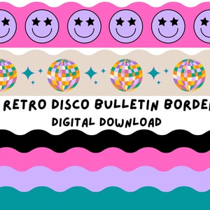 Printable Retro Disco Bulletin Borders | Trendy Bulletin Board | Smiley Face Borders | Retro Smiley Faces | Disco Ball Classroom
