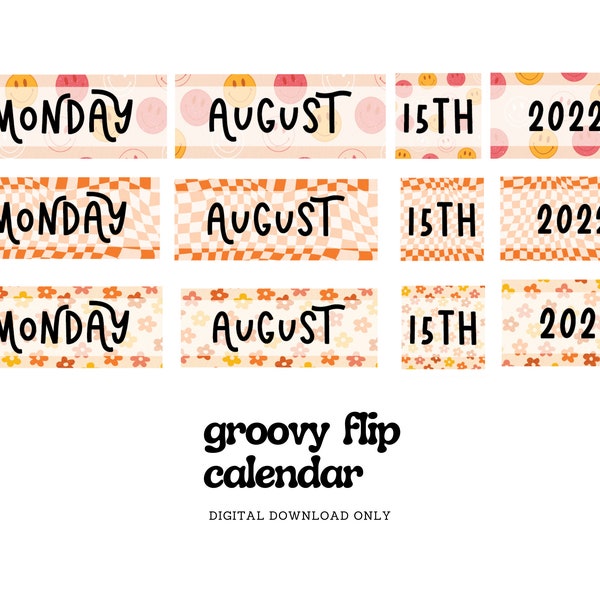 Groovy Flip Chart Calendar Set (3 DESIGNS) | Daily Flip Calendar Cards | Teacher Classroom Decor