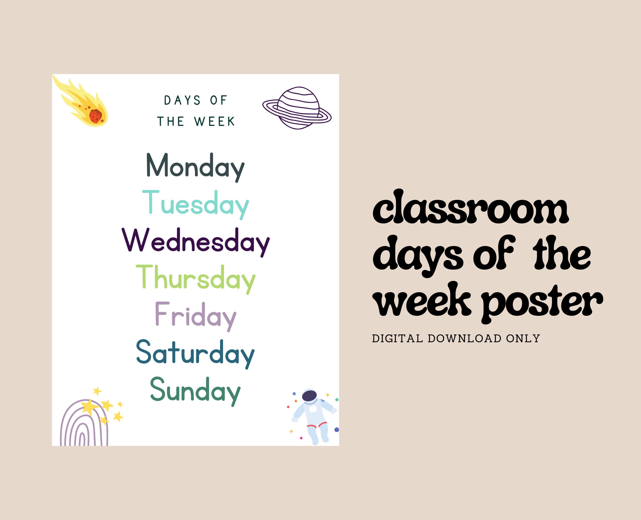 Digital Download Days of the Week Poster Space Themed Days - Etsy