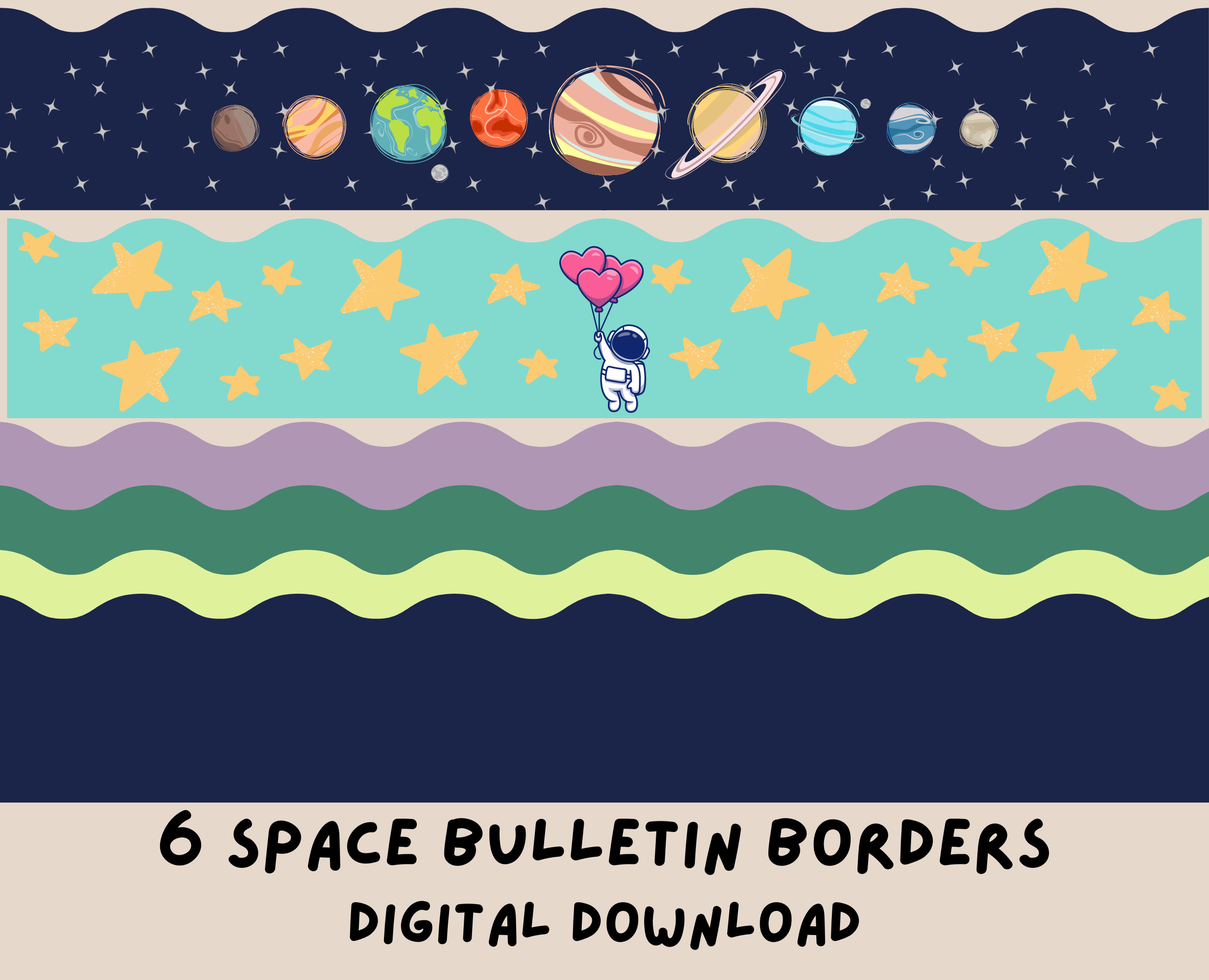 Printable Space Borders bulletin Board 6 Designs Included Space