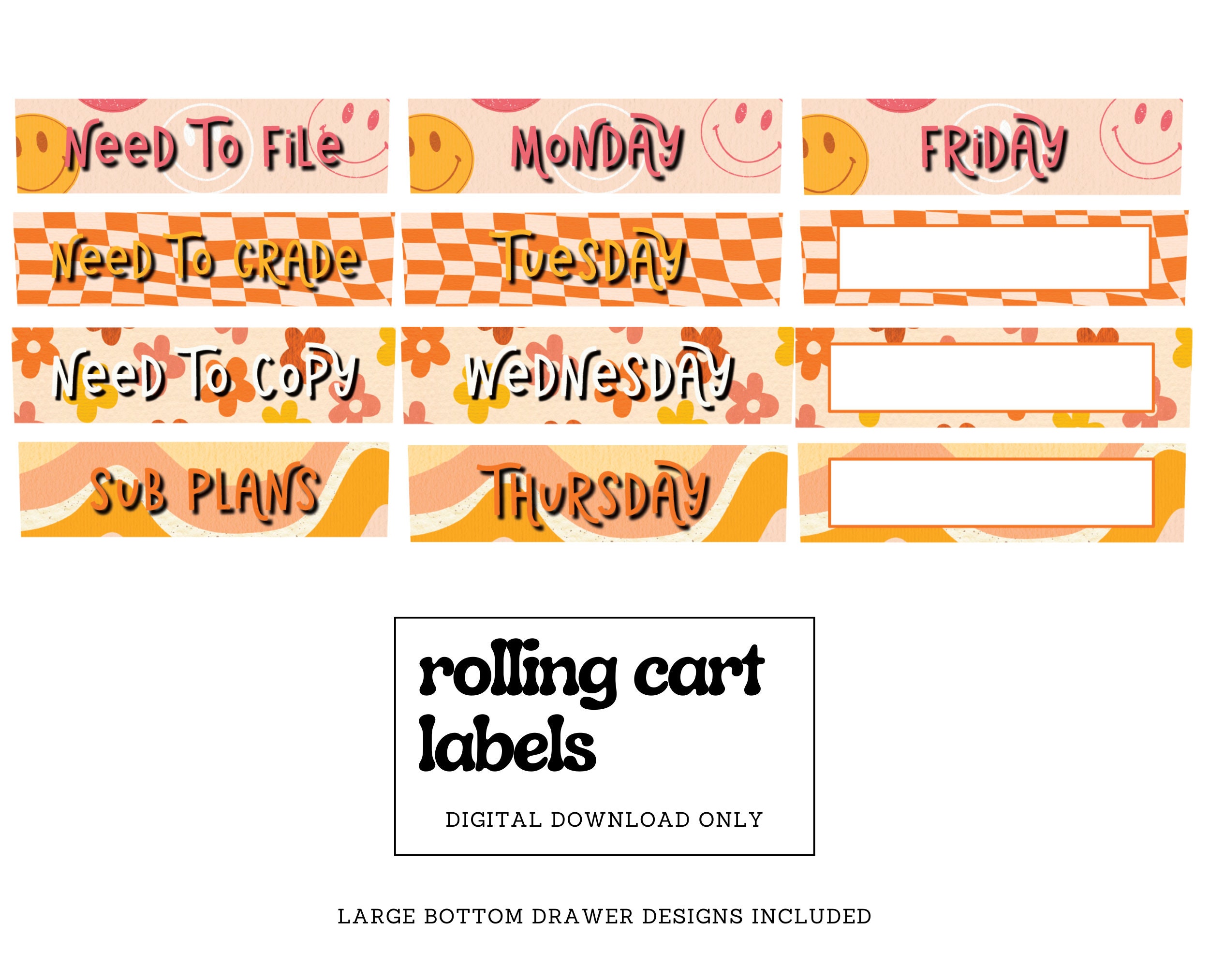 2 Sets of Rolling Cart Drawer Labels PNG Groovy Teacher Etsy