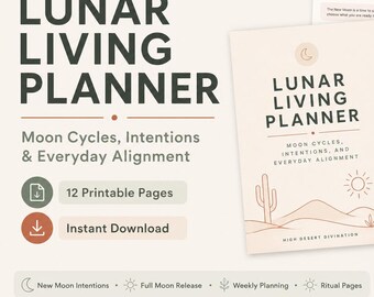 Lunar Living Planner Printable | Moon Phase Journal, New Moon Intentions, Full Moon Release & Spiritual Planner