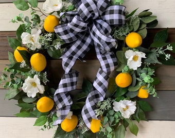 Spring lemon wreath, summer lemon wreath, farmhouse wreath, lemon wreath, farmhouse lemon wreath, front door wreath, lemon decor, farmhouse