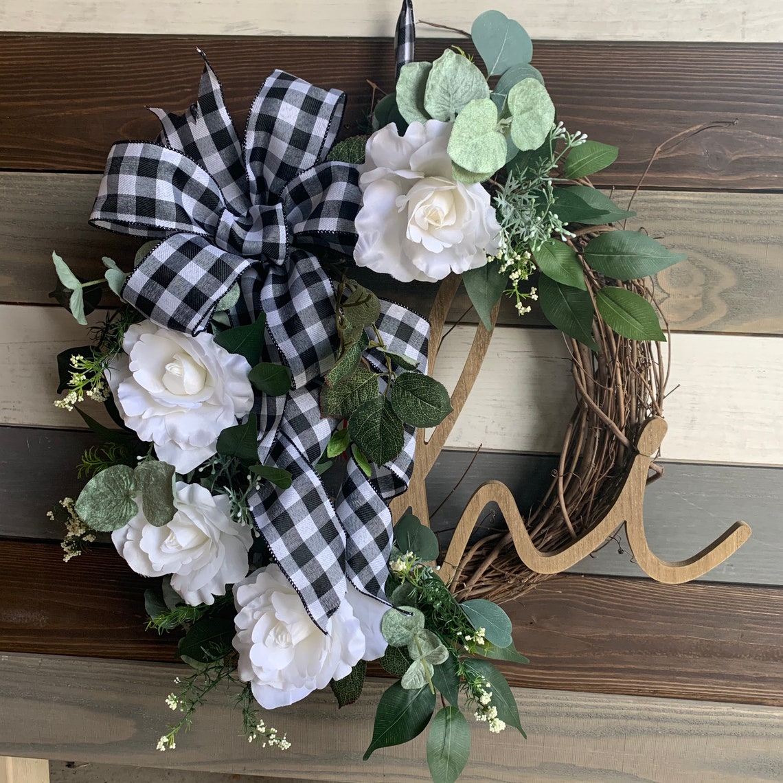 Front Door Wreath Farmhouse Wreath Hi Wreath Buffalo Plaid Etsy