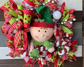 Christmas elf wreath, Christmas deco wreath, Christmas red/green wreath, Christmas elf, Christmas designer wreath, Christmas elf, Christmas