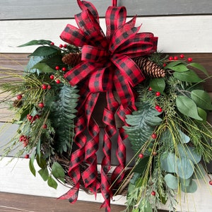 Buffalo Plaid Rustic wreath, buffalo plaid winter wreath, farmhouse wreath, Christmas rustic wreath, rustic wreath, Christmas buffalo plaid image 4