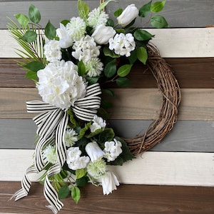 Spring wreath, summer wreath, wedding wreath, bridal wreath, neutral wreath, everyday wreath, white floral wreath, front door wreath, white