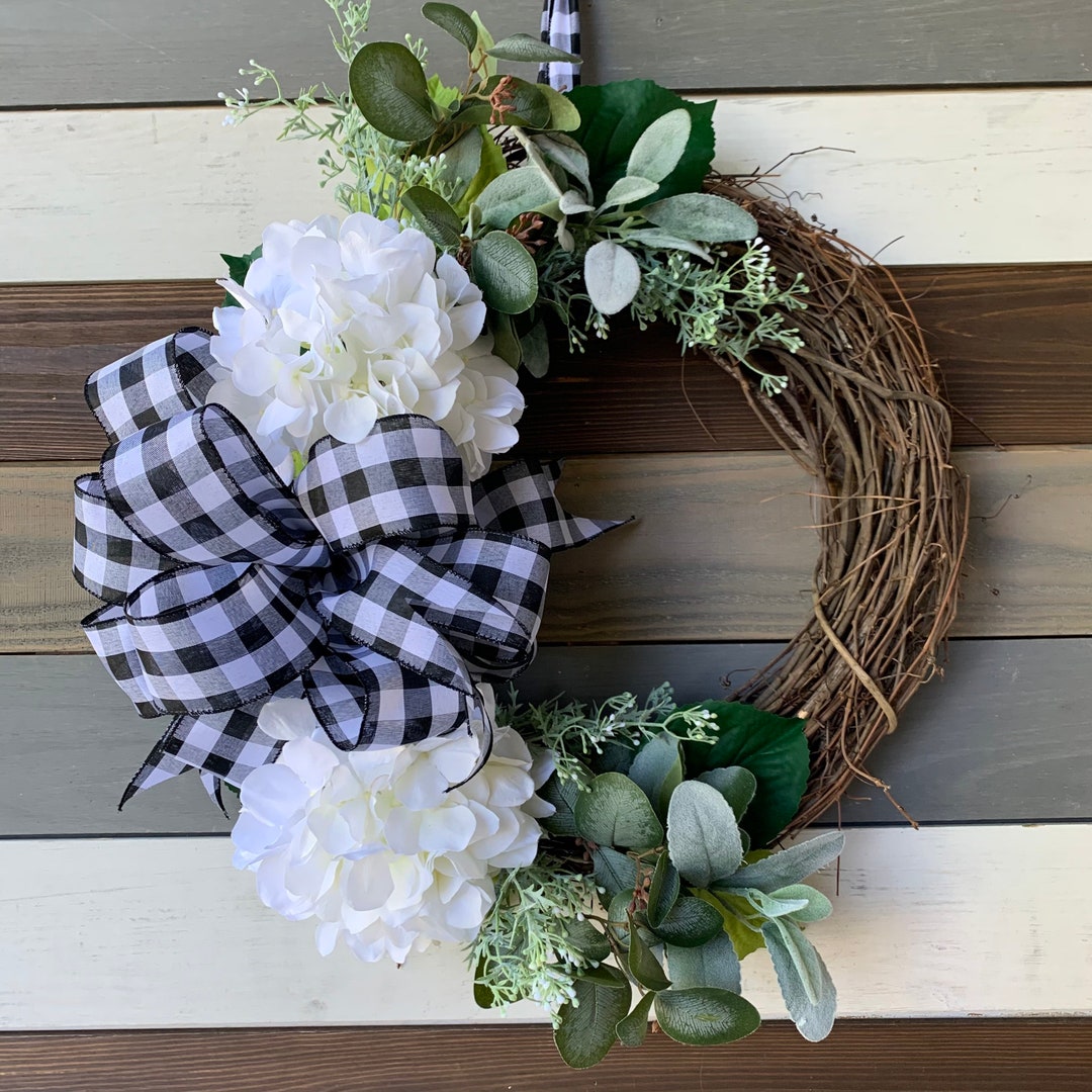 White Hydrangea Wreath, White Hydrangea Farmhouse Wreath, Everyday ...