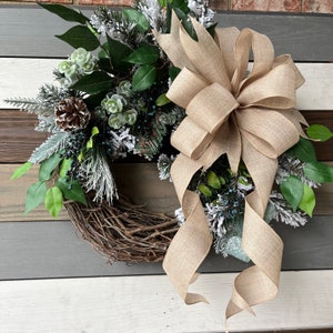 Winter wreath, neutral wreath, flocked wreath, front door wreath, Christmas wreath, winter berry wreath, evergreen wreath, beige winter