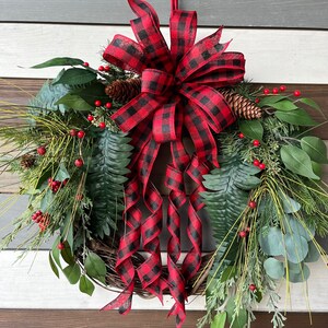 Buffalo Plaid Rustic wreath, buffalo plaid winter wreath, farmhouse wreath, Christmas rustic wreath, rustic wreath, Christmas buffalo plaid image 8