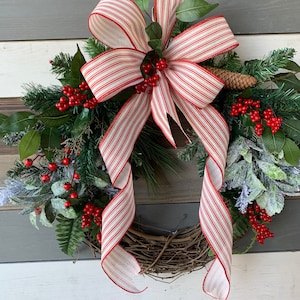 Farmhouse mixed pine wreath, Christmas wreath, Christmas farmhouse wreath, Christmas Rustic wreath, Christmas front door wreath, rustic image 2