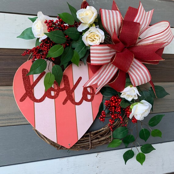 Floral Red with Green Floral Ribbon - Bows & Wreaths by Paula