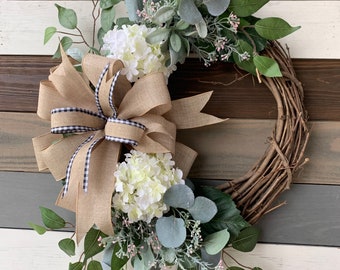 Spring hydrangea wreath, ivory hydrangea wreath, spring rustic wreath, spring wreath, hydrangea wreath, Easter wreath, summer wreath