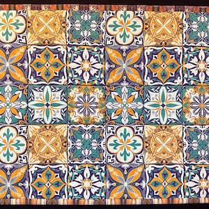 Quilted Teal Portuguese Tile Cotton Placemats are pre-washed and dried, and individually priced.