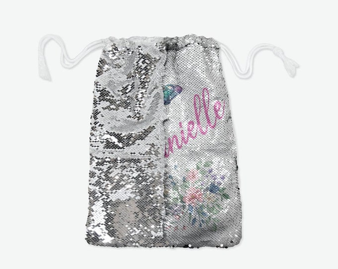 Personalized Magic Sequin Reversible Pull String Bag Shows Your Name and Graphics One Way, Sequins Bag The Other Way Personalized Purse