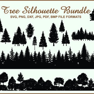 Pine Tree Silhouettes SVG Bundle | Various Trees Horizontal Silhouette | Pine Trees Horizontal Silhouettes | PNG SVG Files Instant Download