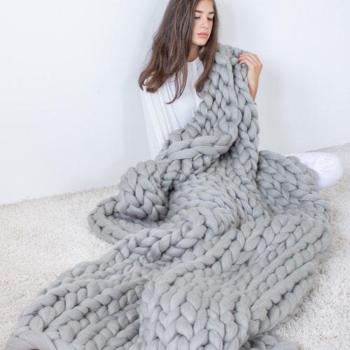 Weighted Blanket Adult Chunky Knit Blanket Organic Merino - Etsy