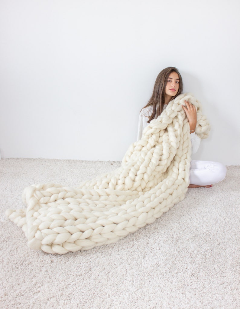 Weighted Blanket Adult Chunky Knit Blanket Organic Merino - Etsy