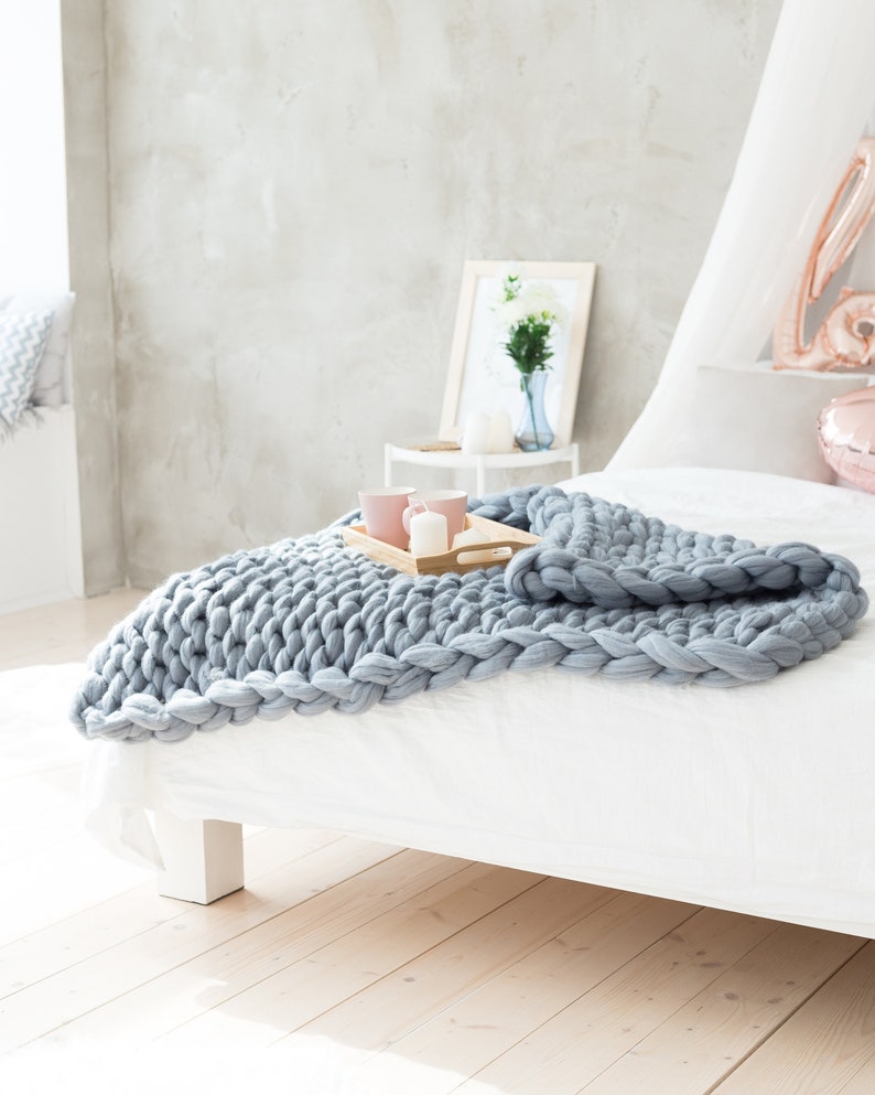 Chunky knit merino wool blanket weighted blanket adult | Etsy