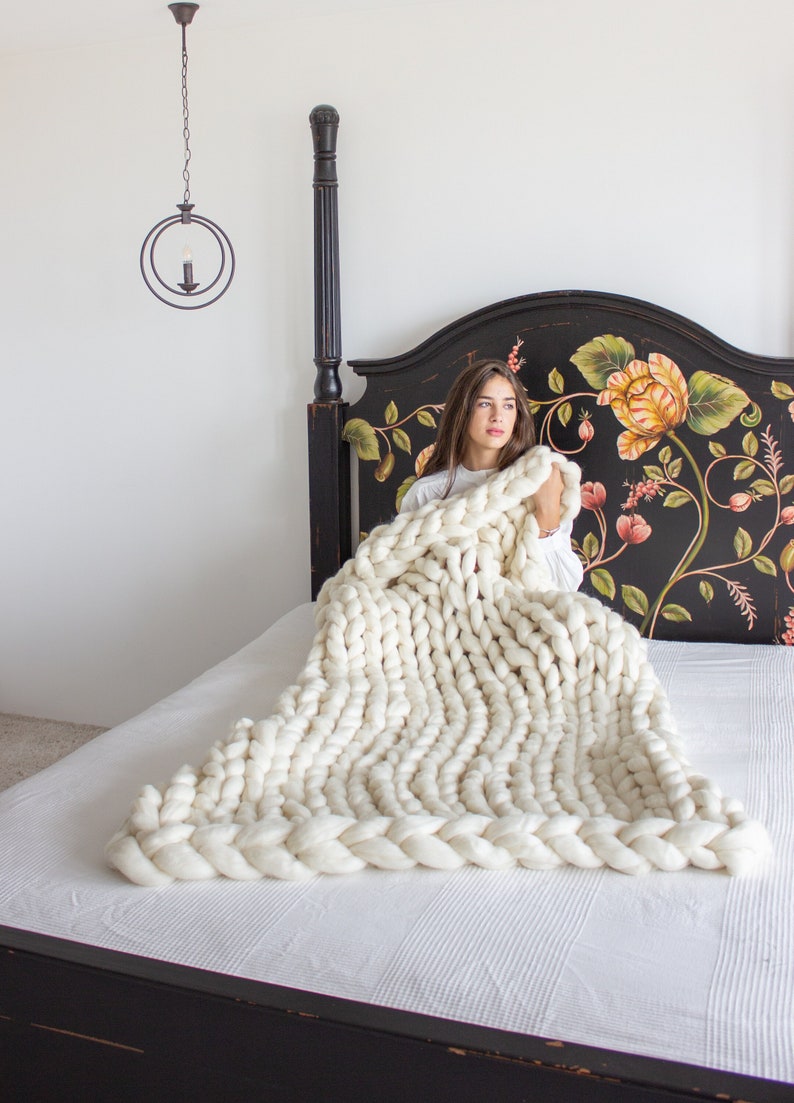 Chunky Knit Throw Weighted Blanket Adult Merino Wool Etsy
