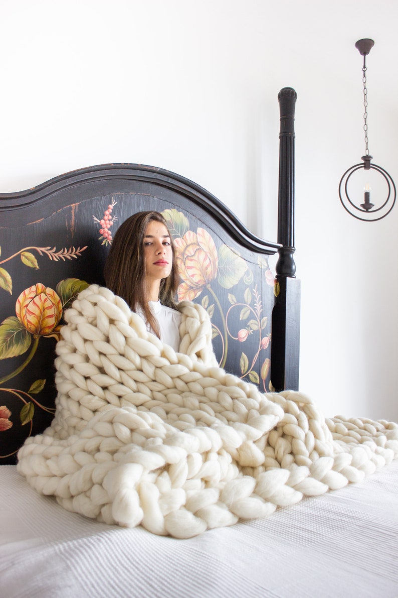 Chunky Knit Throw Weighted Blanket Adult Merino Wool Etsy