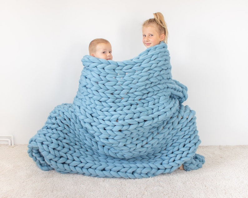 Merino Wool Blanket Weighted Blanket Adult Chunky Knit Etsy