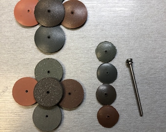 Silicone Polishing Wheels Square Edge 1/8" & Knife Edge 5/8" and 7/8" Cratex Miniature Wheels. Assortment with 3/32" Shank Mandrel