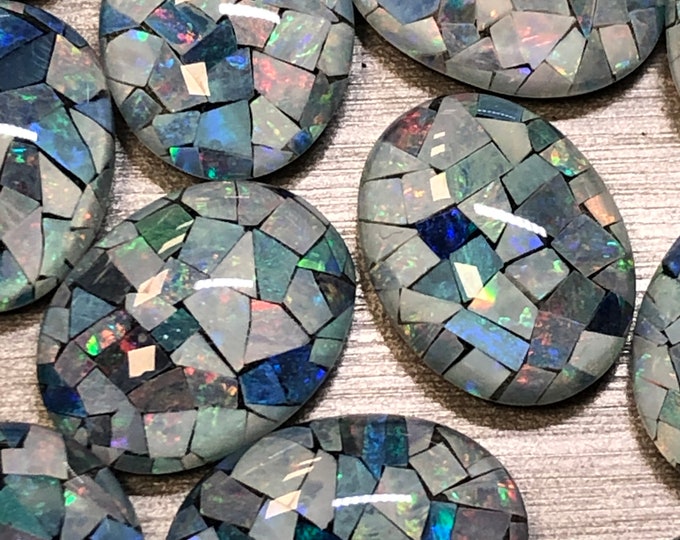 Triplet Opal 12mm x 16mm Plus Minus 1mm Mosaic Oval Cabachon will fit in Bezel Cups - Sold by the each.