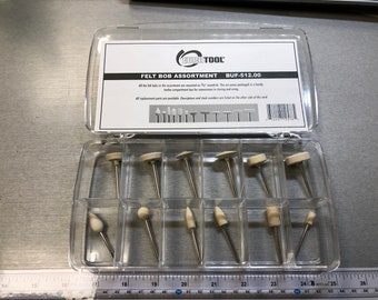 Eurotool Felt Bob Assortment set of 12 polishing bob buffing bits for Precision Jewelry Polishing, Finishing. 3/32" Shank (Pkg of 12)
