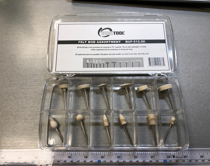 Eurotool Felt Bob Assortment set of 12 polishing bob buffing bits for Precision Jewelry Polishing, Finishing. 3/32" Shank (Pkg of 12)