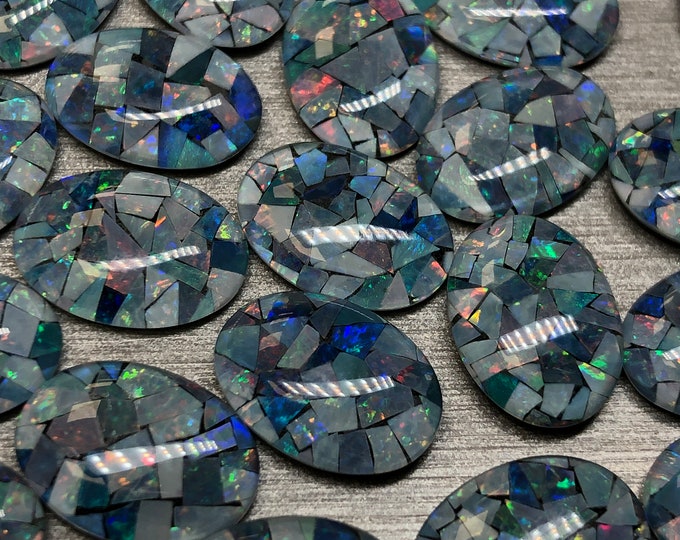 Triplet Opal 10mm x 14mm Plus Minus 1mm Mosaic Oval Cabachon will fit in Bezel Cups - Sold by the each.