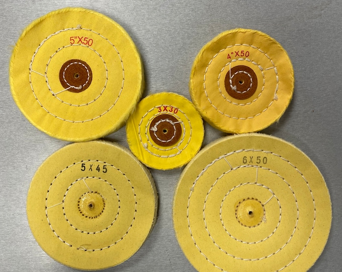 Yellow Treated Stitched Muslin Buffing Wheels 3" 4" 5" 6"