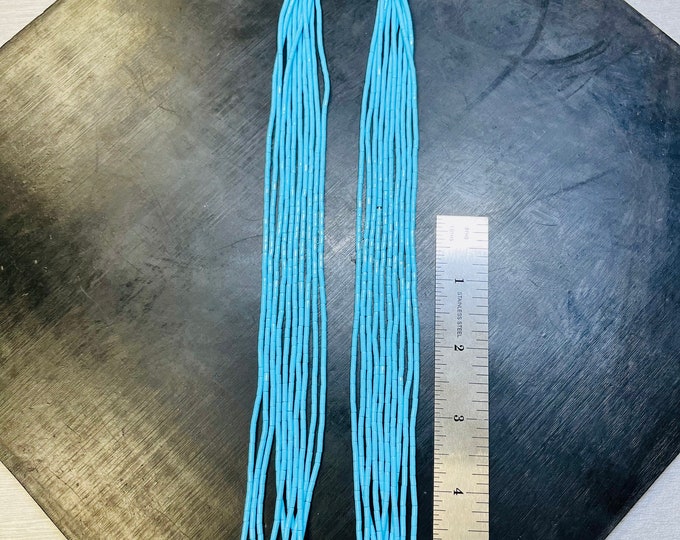 2mm Turquoise Block Gemstone Blue No Matrix Round Tube Heishi 2mm 10 Strands Beads 22" inch made of Resin NOT NATURAL made in USA.