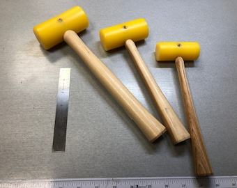 Yellow Plastic Mallet Set 1 1/4" 4 oz 1 1/2" 6 oz 1 3/4" 9 oz EuroTool HAM-413.00 HAM-412.00 HAM-411.00